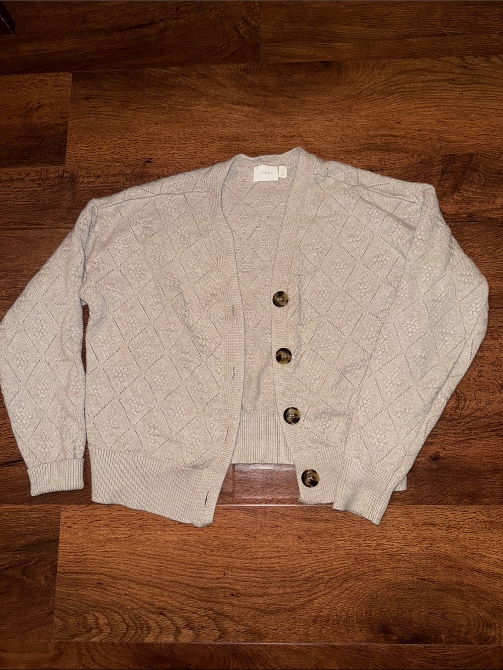 Cyrus Diamond-Knit Button Cardigan - Cream